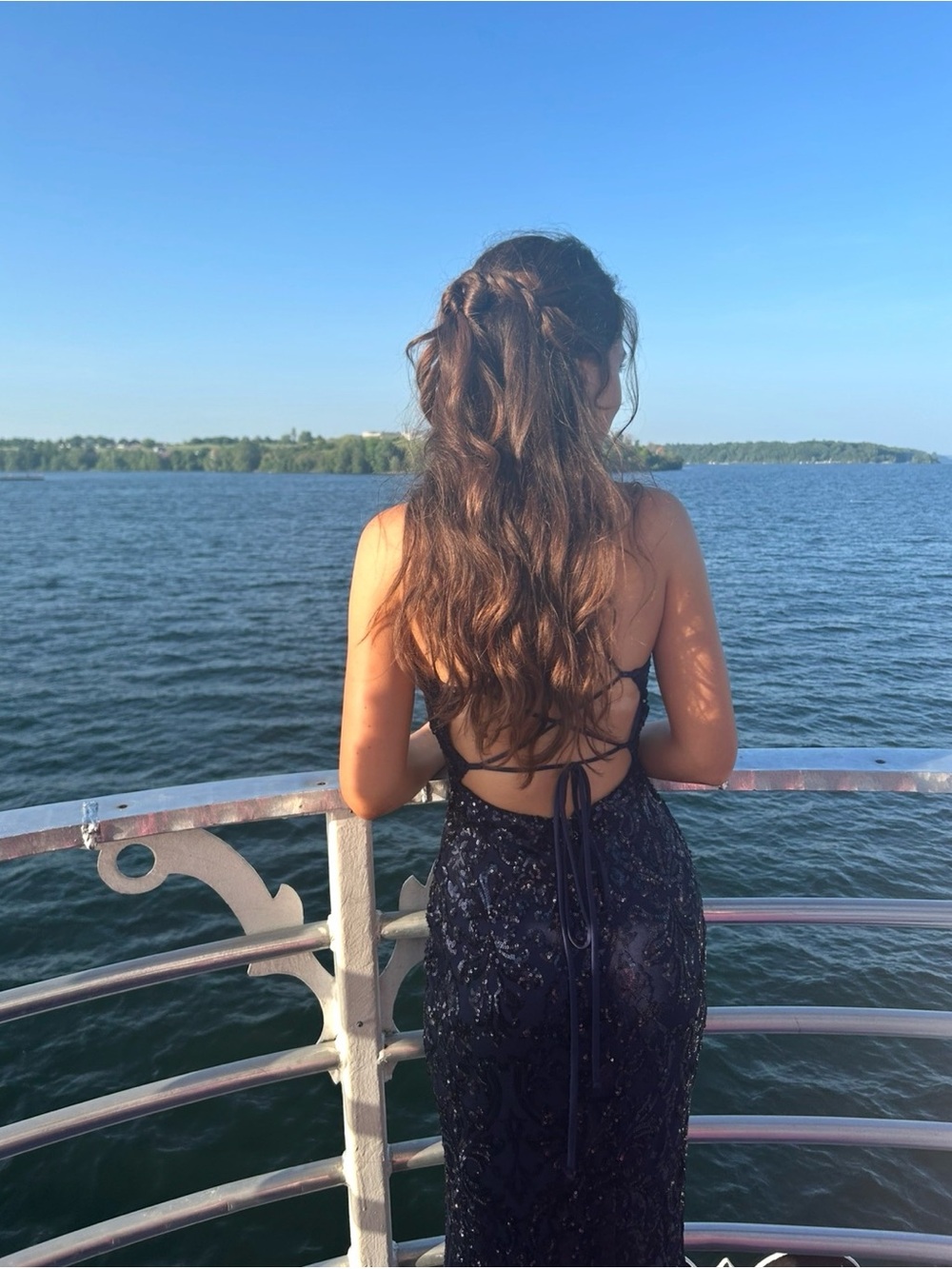 Elegant Navy Backless Evening Dress for Women
